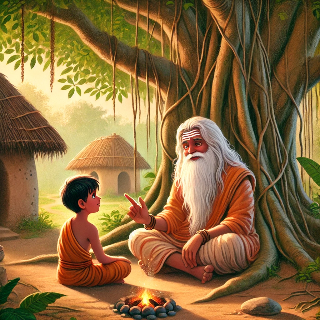 Sage Uddalaka teaching Shvetaketu the meaning of Tat Tvam Asi – Upanishad story for kids