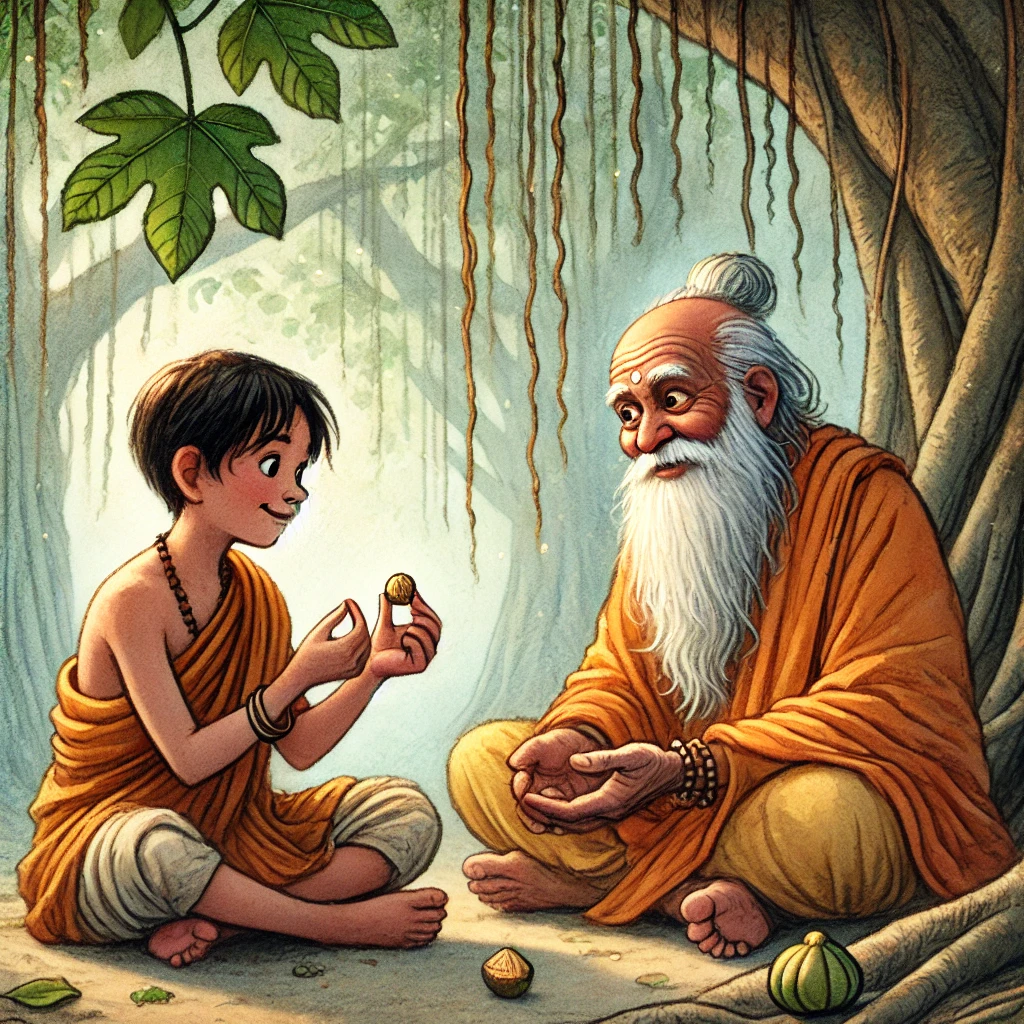 Sage Uddalaka teaching Shvetaketu the meaning of Tat Tvam Asi – Upanishad story for kids2