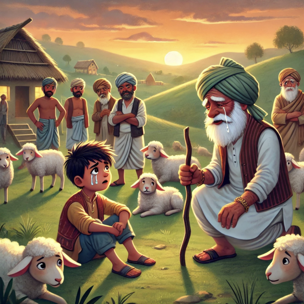 Boy Who Cried Wolf story with moral – boy crying after villagers ignore him