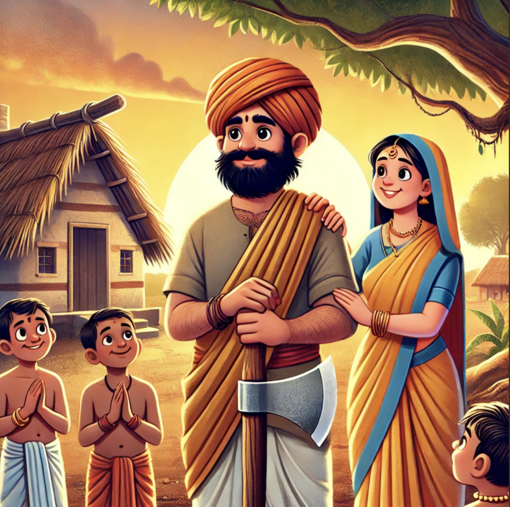 Honest Woodcutter story with moral – woodcutter receiving golden axe reward