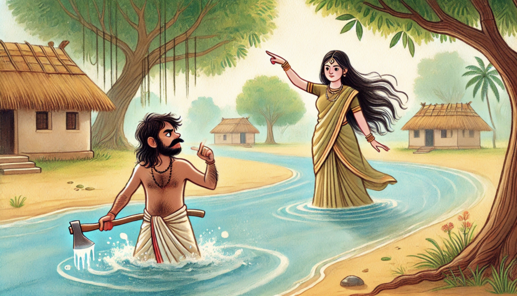 Honest Woodcutter story with moral – shyam receiving scolding from her