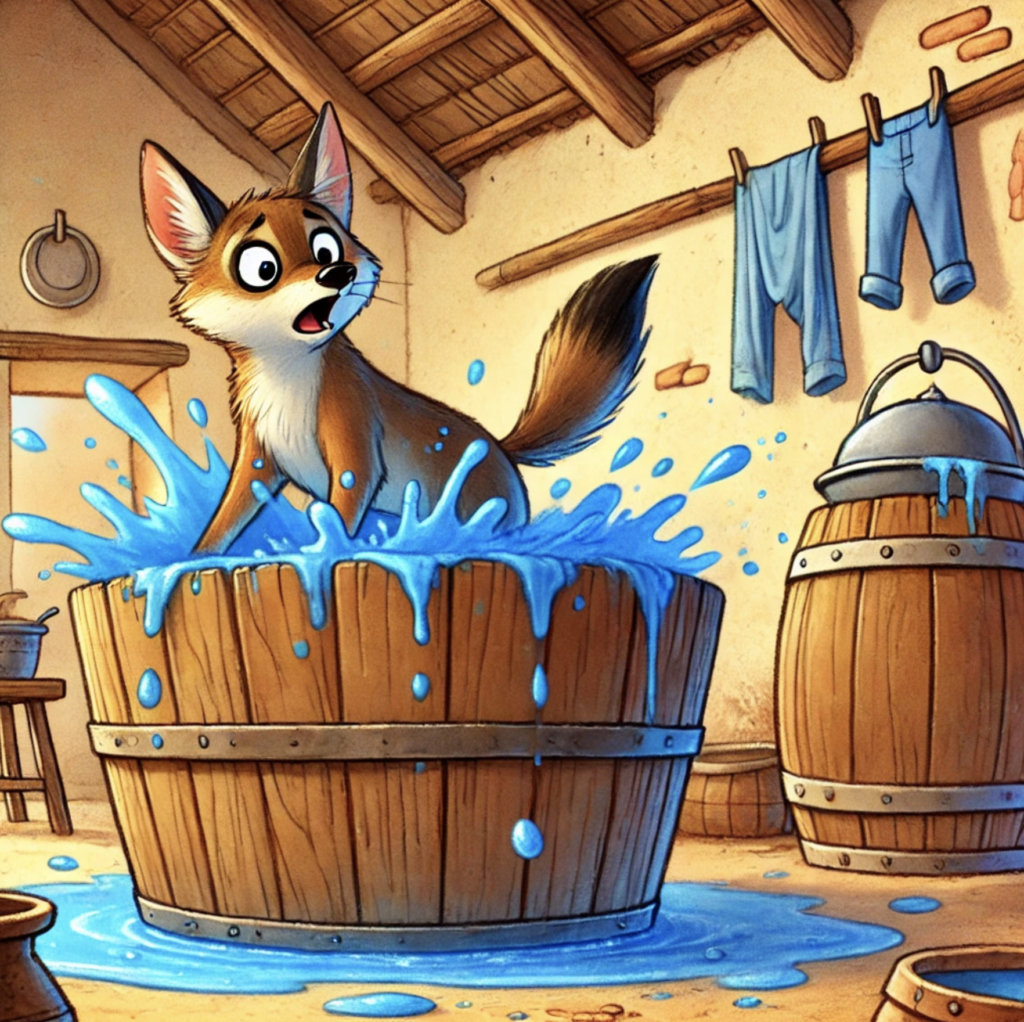 Blue Jackal Panchatantra story – jackal falling into blue dye tub