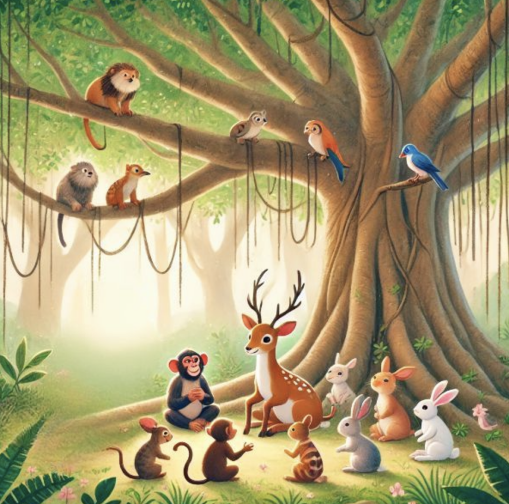 clever rabbit and the lion story animals meeting under tree