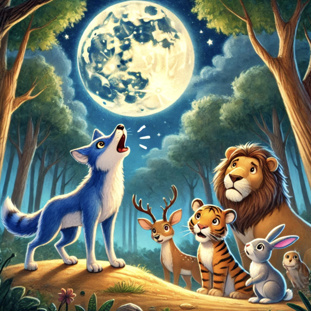Animals discover blue jackal truth Panchatantra story ending