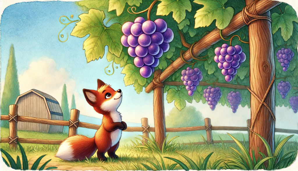 fox and the grapes story fox sees grapes on vine