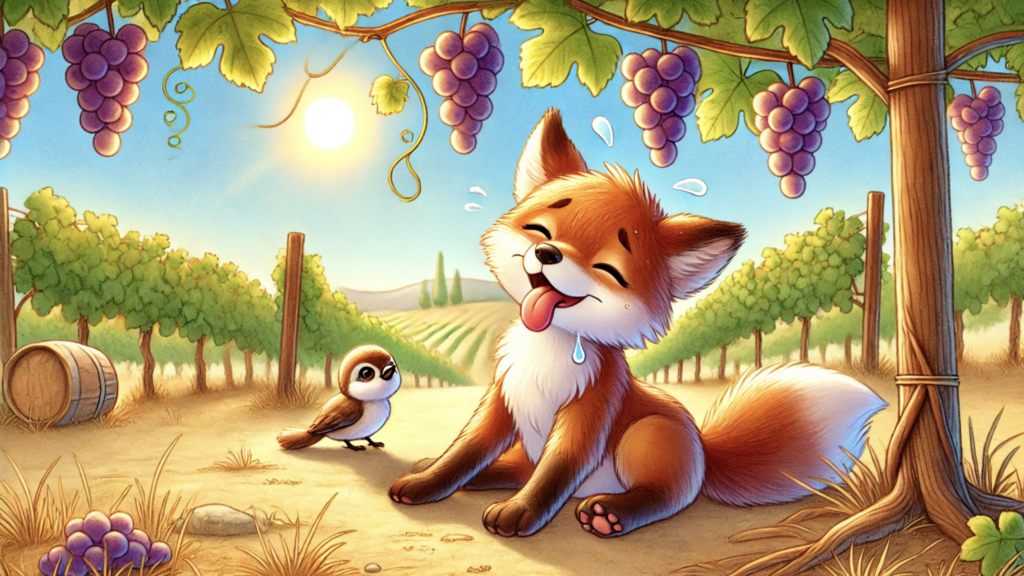 fox and the grapes story tired fox resting below vine