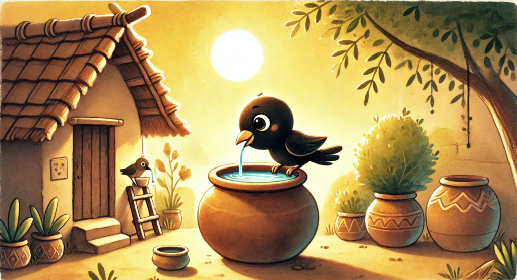 Thirsty Crow Story in English finally water drank