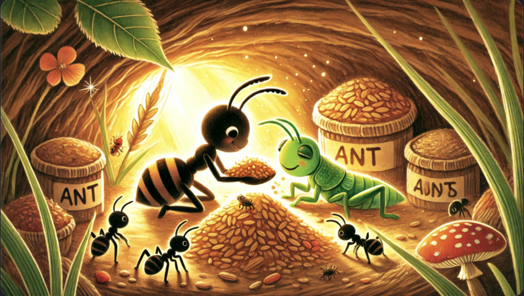 The little ant and the grasshopper story ant helping grasshopper"