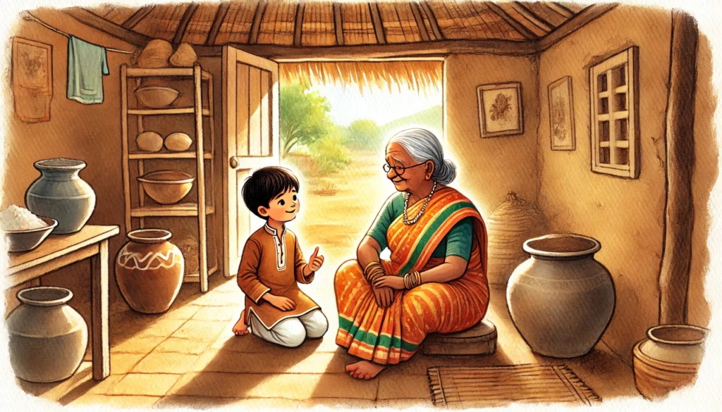 Ugadi before day Grandmother is talking to kid