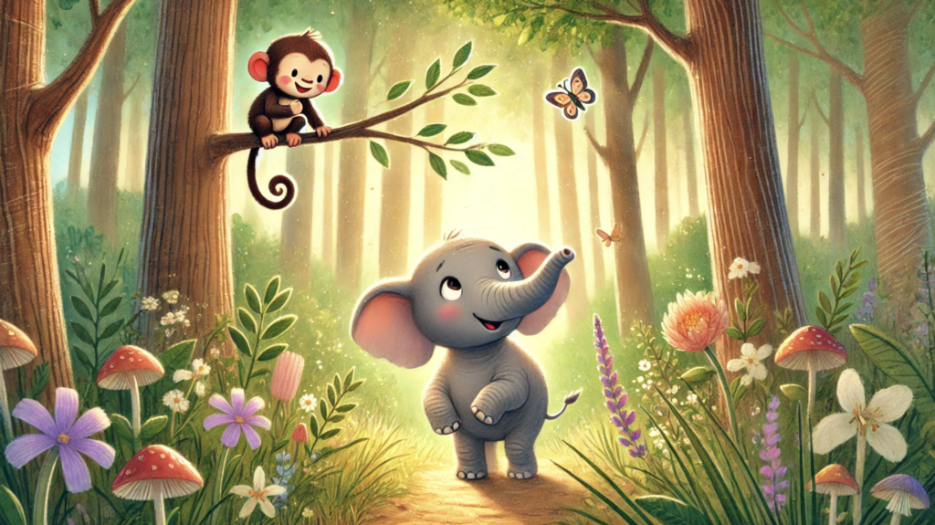 elephant asking monkey to be friends illustration