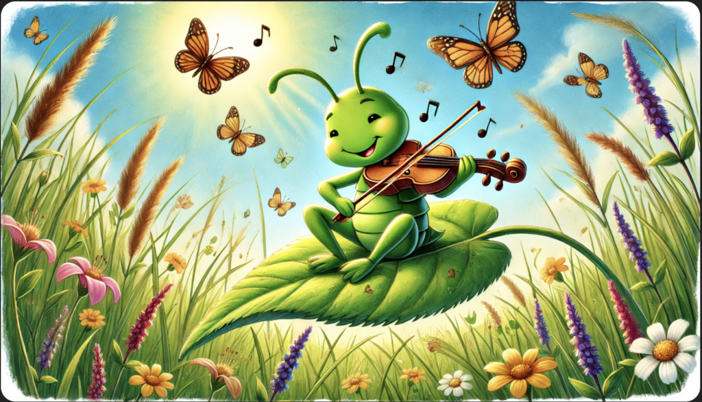The little ant and the grasshopper story grasshopper singing in summer