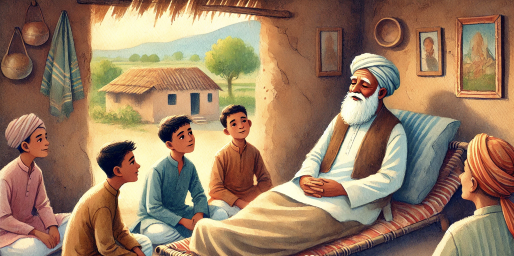 farmer telling sons about treasure in field illustration