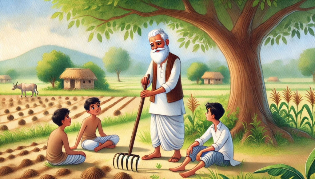 farmer telling sons about farming importance