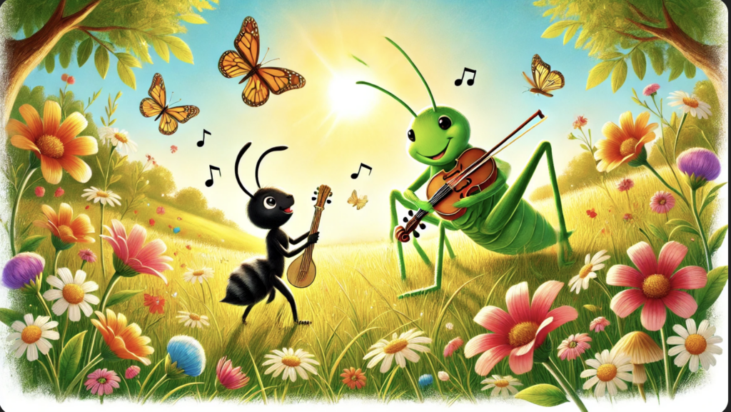 Ant and grasshopper are happy