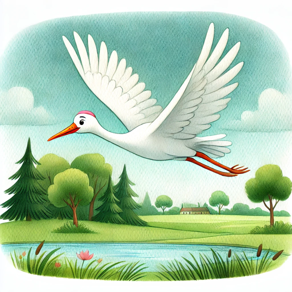 Crane flying high in sky