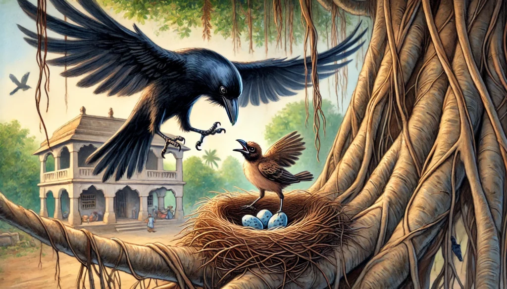 Crow trying to attack nest
