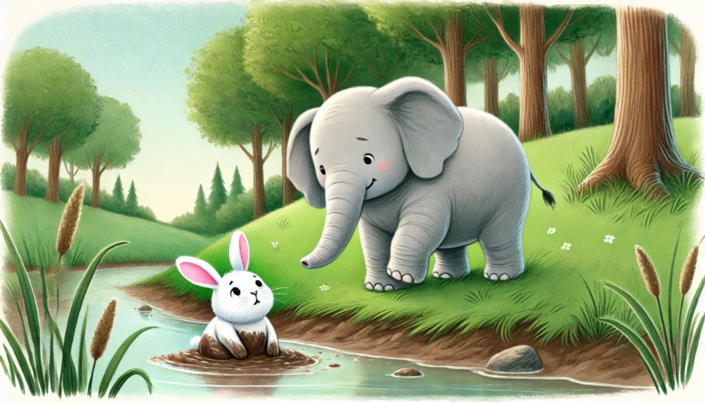 Elephant helping rabbit kindness story