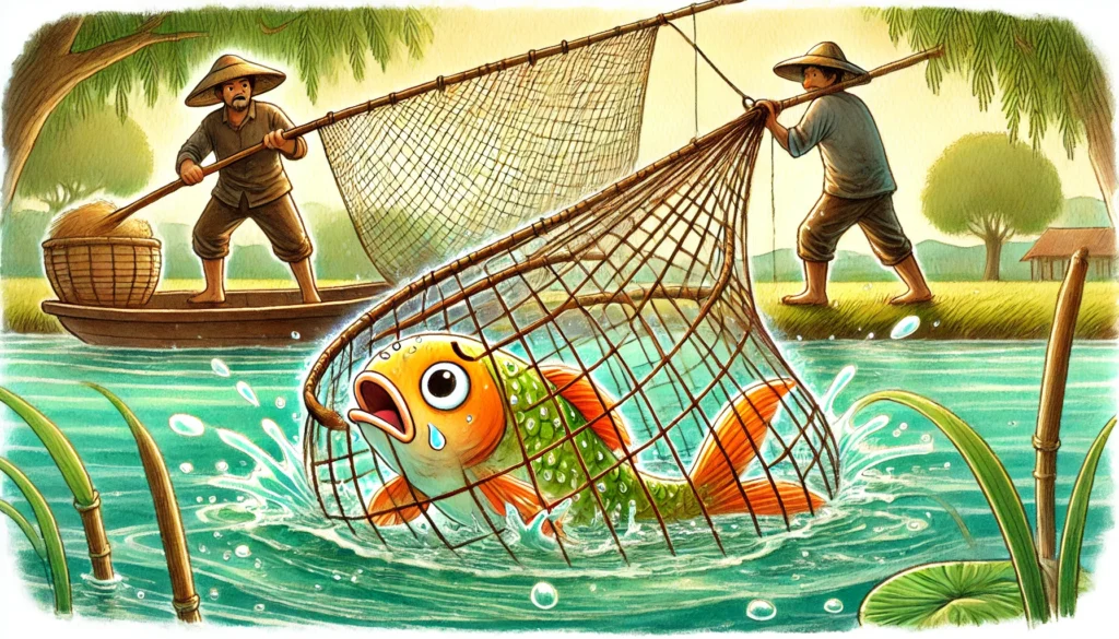 Fish escaping through narrow path