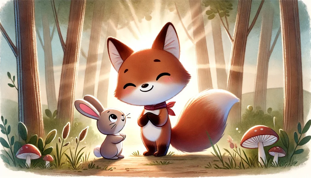 Fox and Rabbit happily talking and walking
