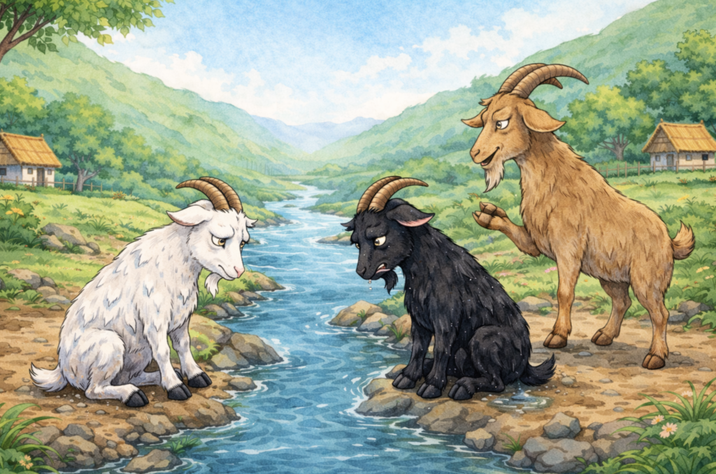 Goats falling into river