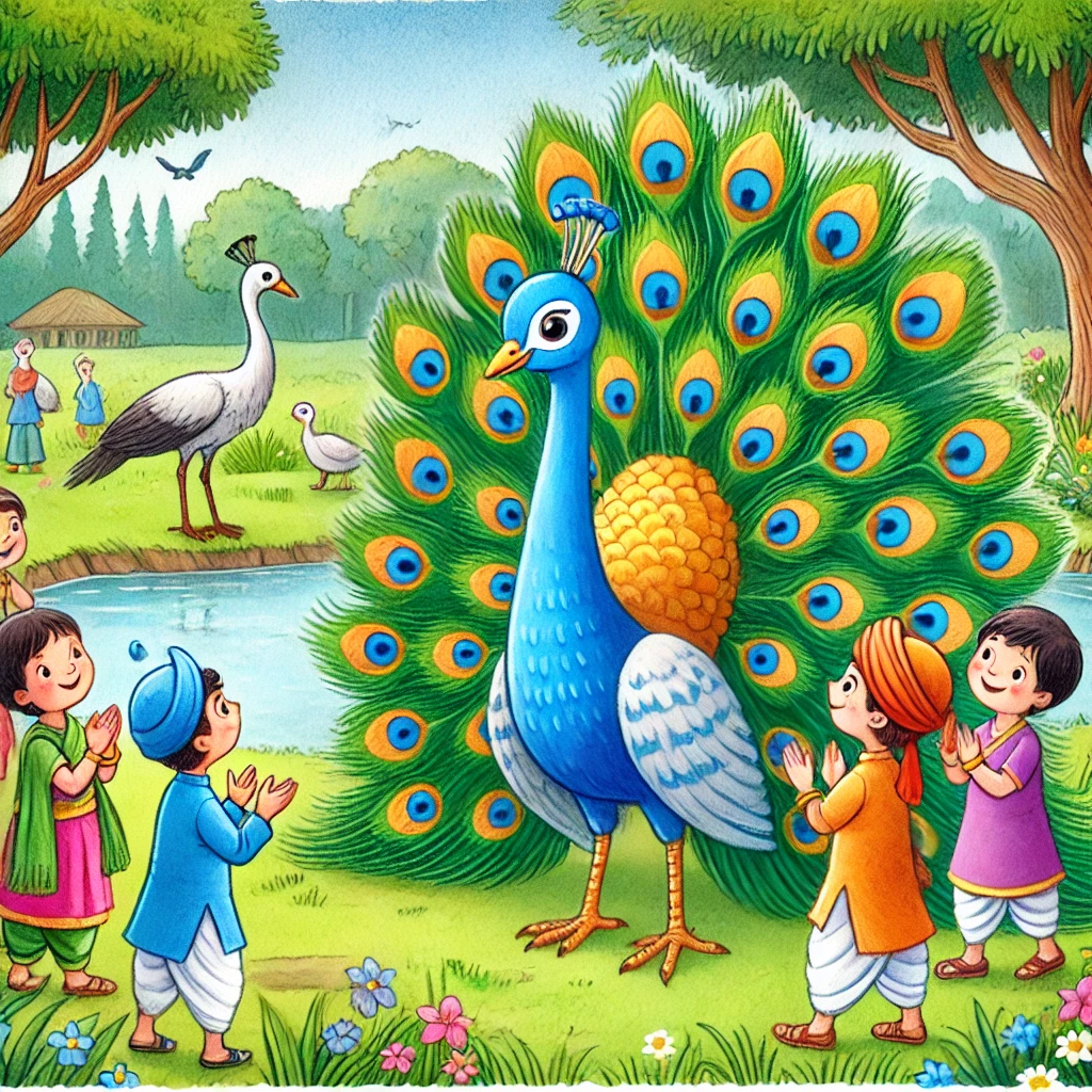 childrens admiring peocock
