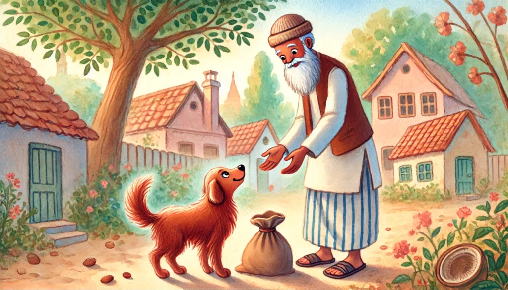 Dogs giving bag to his owner