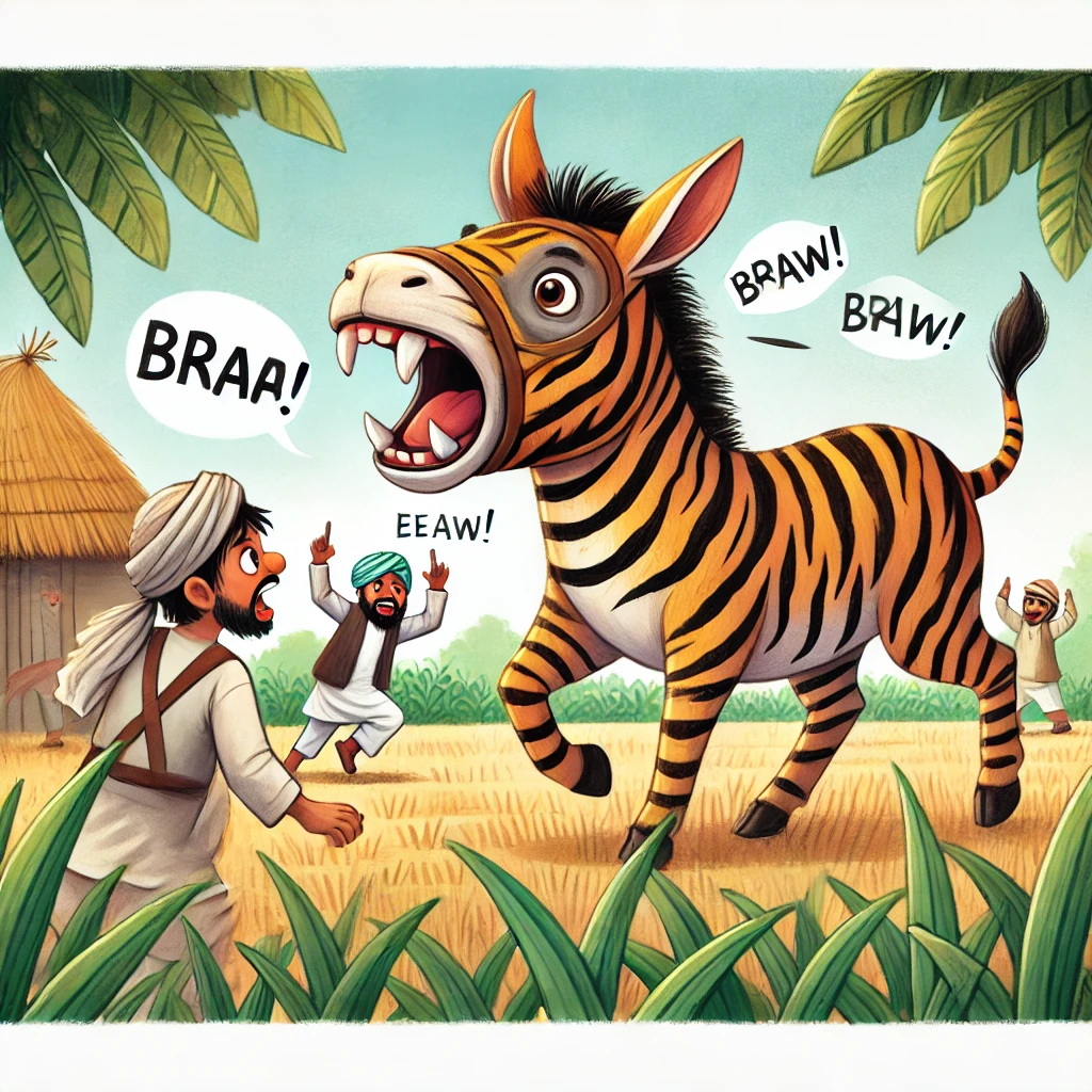 Farmers chasing foolish donkey