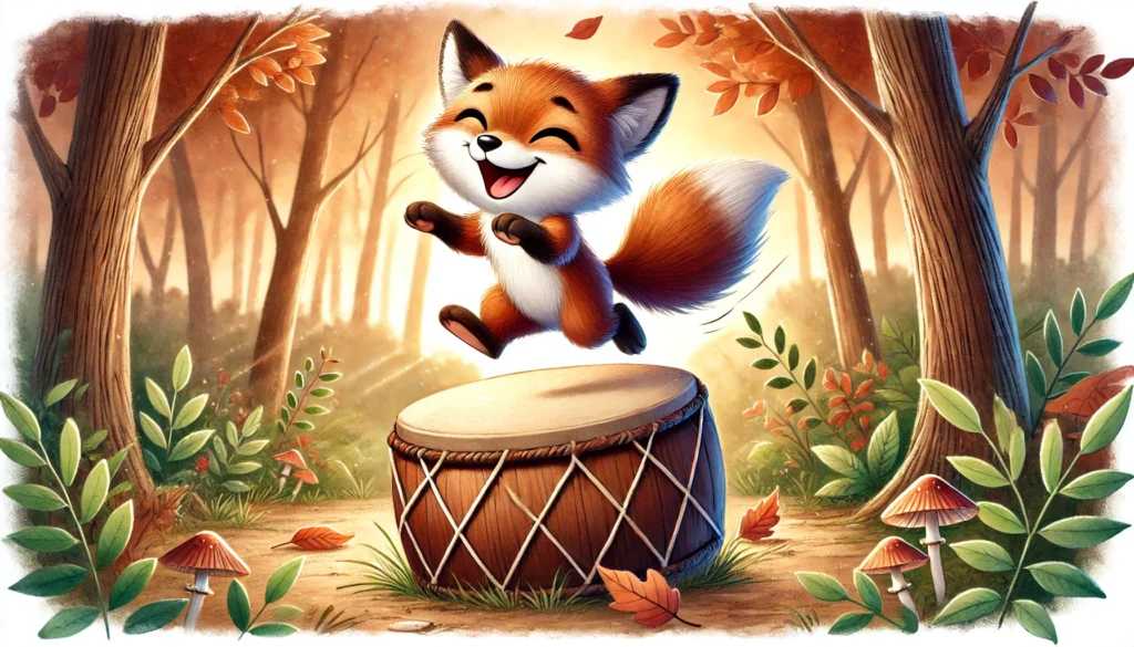 Fox playing on drum