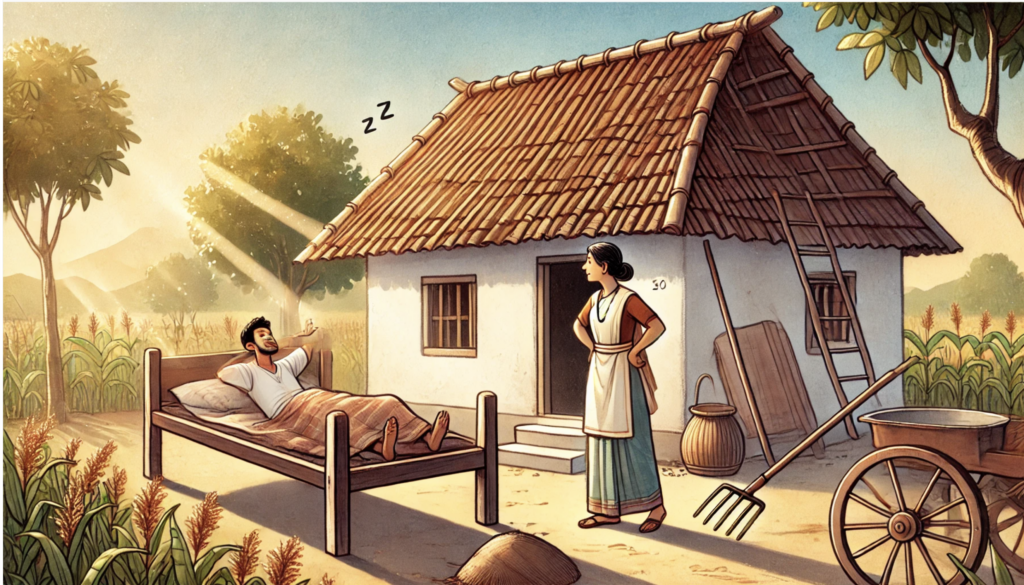 lazy farmer sleeping in bed