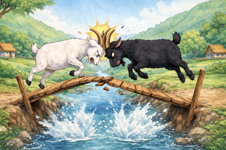Goats near narrow bridge