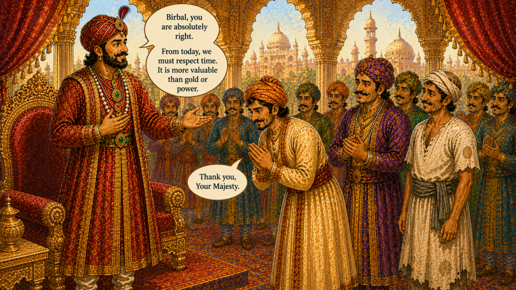 Birbal teaches Akbar that money and power can return but lost time never comes back in this wise Akbar Birbal story.