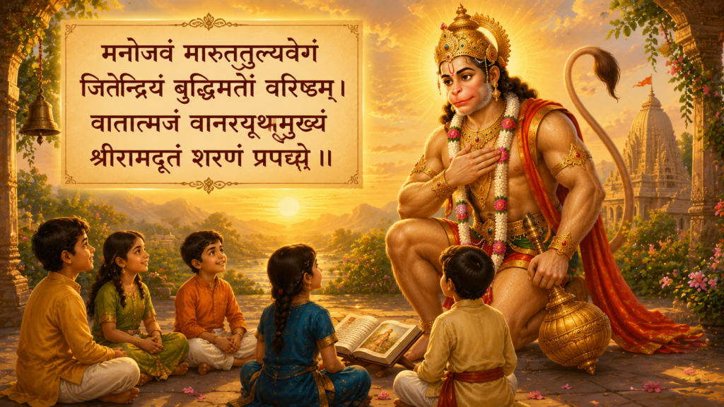Lord Hanuman inspiring children with courage and confidence