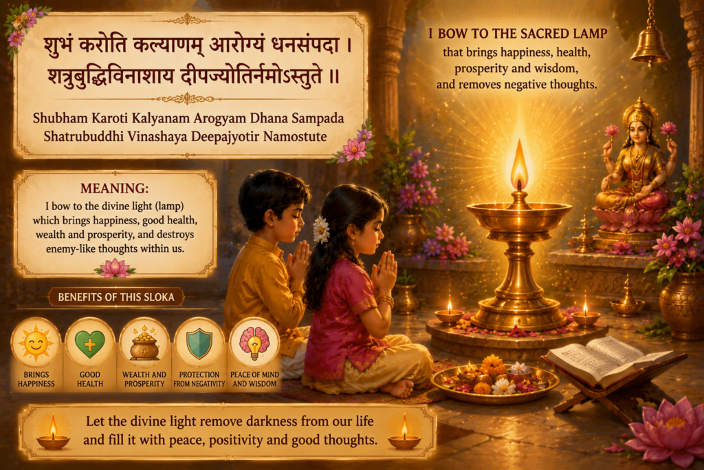 Sacred oil lamp spreading happiness, health, prosperity, and positive energy in a peaceful home