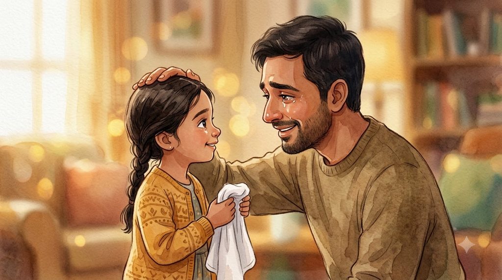 Anu giving towel to Daddy